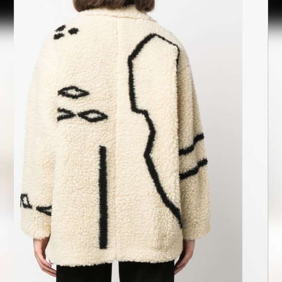 Alysi CABAN abstract print faux fur 2 button jacket sz 6 Oversized - Picture 2 of 12